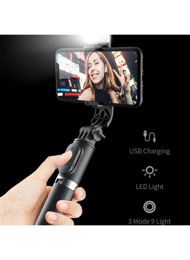 KOMI Selfie Stick Tripod with Fill Light Extendable Phone Tripod Portable with Detachable Wireless Remote Compatible with iPhone Samsung Camera Android(Black+Light) - Image 5
