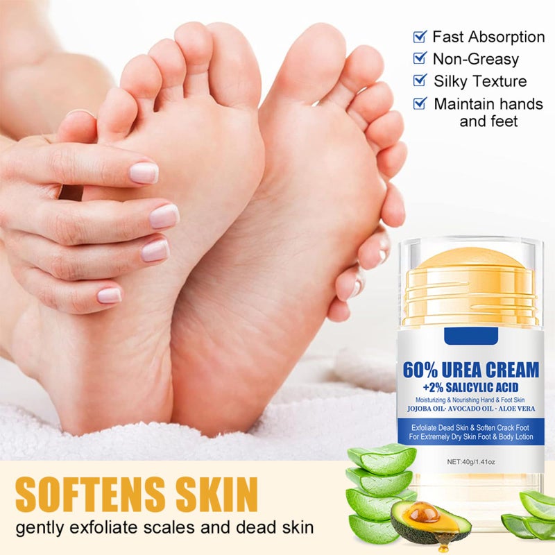 Grospe 60% Urea plus 2% Salicylic Acid Foot Cream Moisturizer for Dry Cracked Feet Knees Elbows Hands Hydrates &Nourish Foot Care for Softens Skin Exfoliates Dead Skin Smoothing Skin Women and Men 1.41oz - Image 2