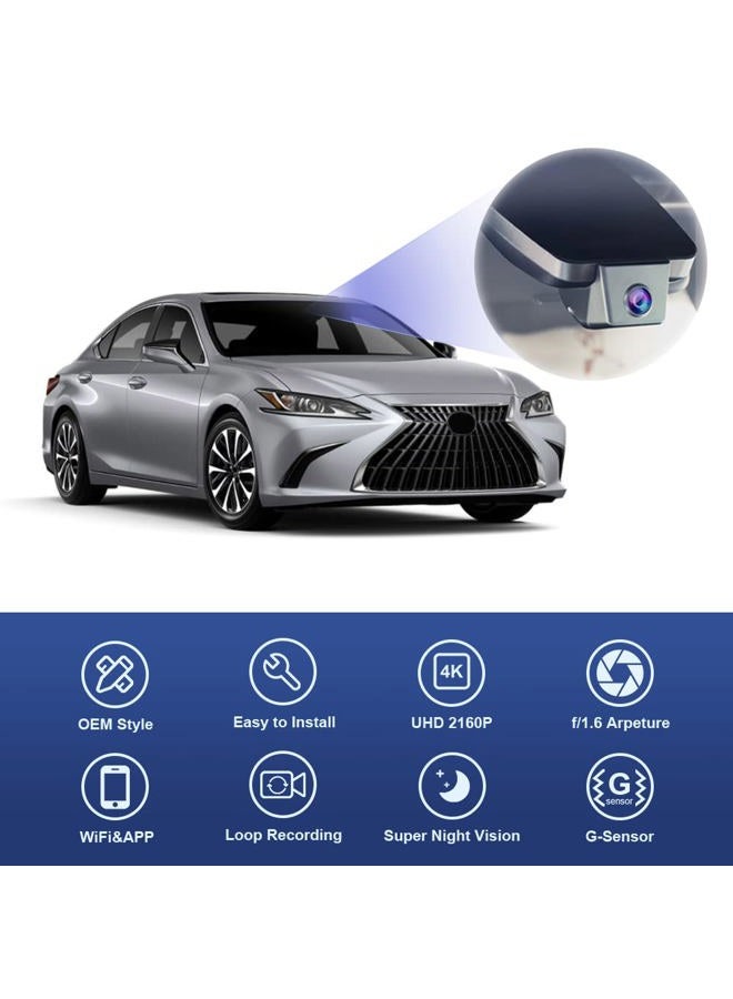 FITCAMX كاميرا داش فيت كام إكس 4K مناسبة لسيارات لكزس ES350 ES300h F Sport ES250 2019 2020 2021 2022 2023 سيدان فاخرة 4D، تصميم OEM مدمج، فيديو UHD 2160P واي فاي، مستشعر G، تسجيل متكرر، توصيل وتشغيل، بطاقة 64GB - Image 3