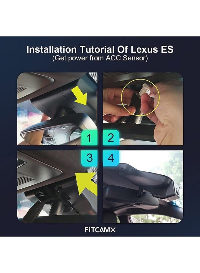 FITCAMX كاميرا داش فيت كام إكس 4K مناسبة لسيارات لكزس ES350 ES300h F Sport ES250 2019 2020 2021 2022 2023 سيدان فاخرة 4D، تصميم OEM مدمج، فيديو UHD 2160P واي فاي، مستشعر G، تسجيل متكرر، توصيل وتشغيل، بطاقة 64GB - Image 5