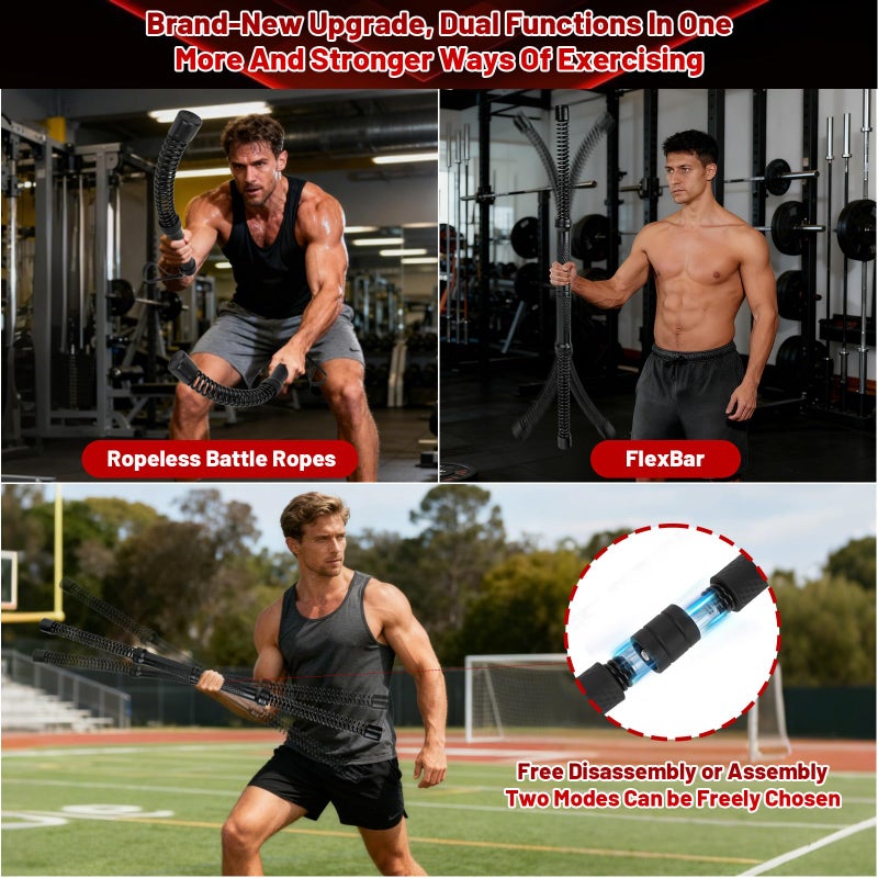 WKNNOXT Cordless Battle Ropes (2-Pack) Portable Workout Ropes for HIIT Workouts,Cardio & Muscle Training,Low-Impact Cardio Training,Home Gym Equipment for Men & Women(Updated Version 1.9LB x 2) - Image 5