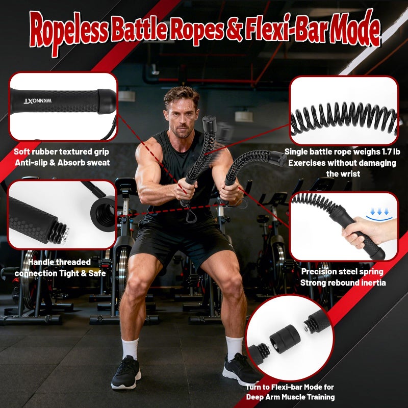 WKNNOXT Cordless Battle Ropes (2-Pack) Portable Workout Ropes for HIIT Workouts,Cardio & Muscle Training,Low-Impact Cardio Training,Home Gym Equipment for Men & Women(Updated Version 1.9LB x 2) - Image 2