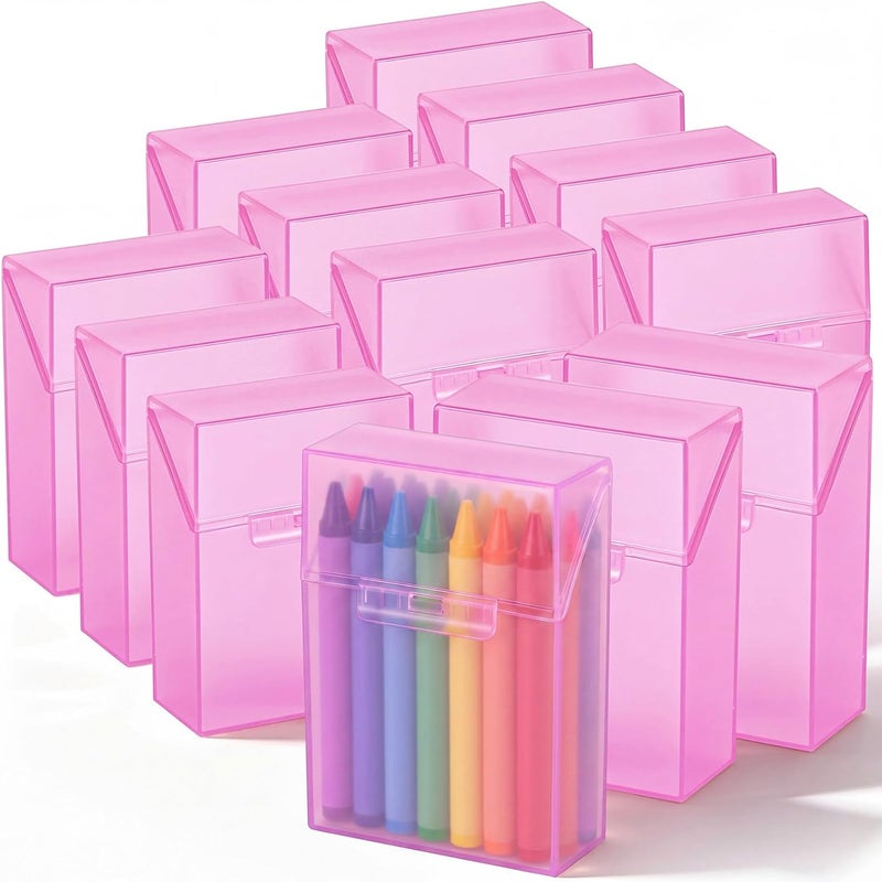 Clabby 12 Pcs Plastic Crayon Organizer Case for 24 Count Crayons Kids Art Supply Storage Box with Lid, Portable Holder for Classroom Home Travel, Fits Standard 24-Pack Crayon (Pink) - Image 1