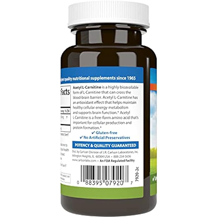 Carlson Labs Acetyl L-Carnitine, 500mg, 60 Capsules - Image 3