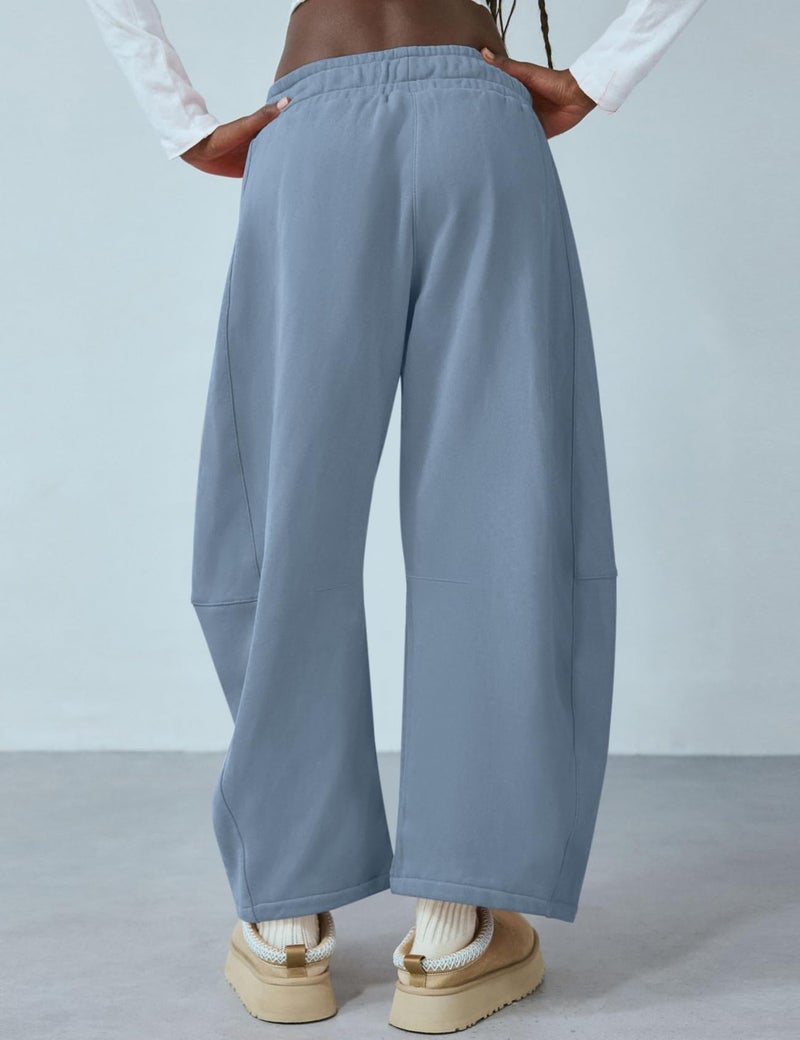 HeSaYep Women's Barrel Leg Sweatpants Drawstring Wide Leg Lounge Pants Baggy Casual Cotton Sweat Pants with Pockets,Dusty Blue M - Image 5