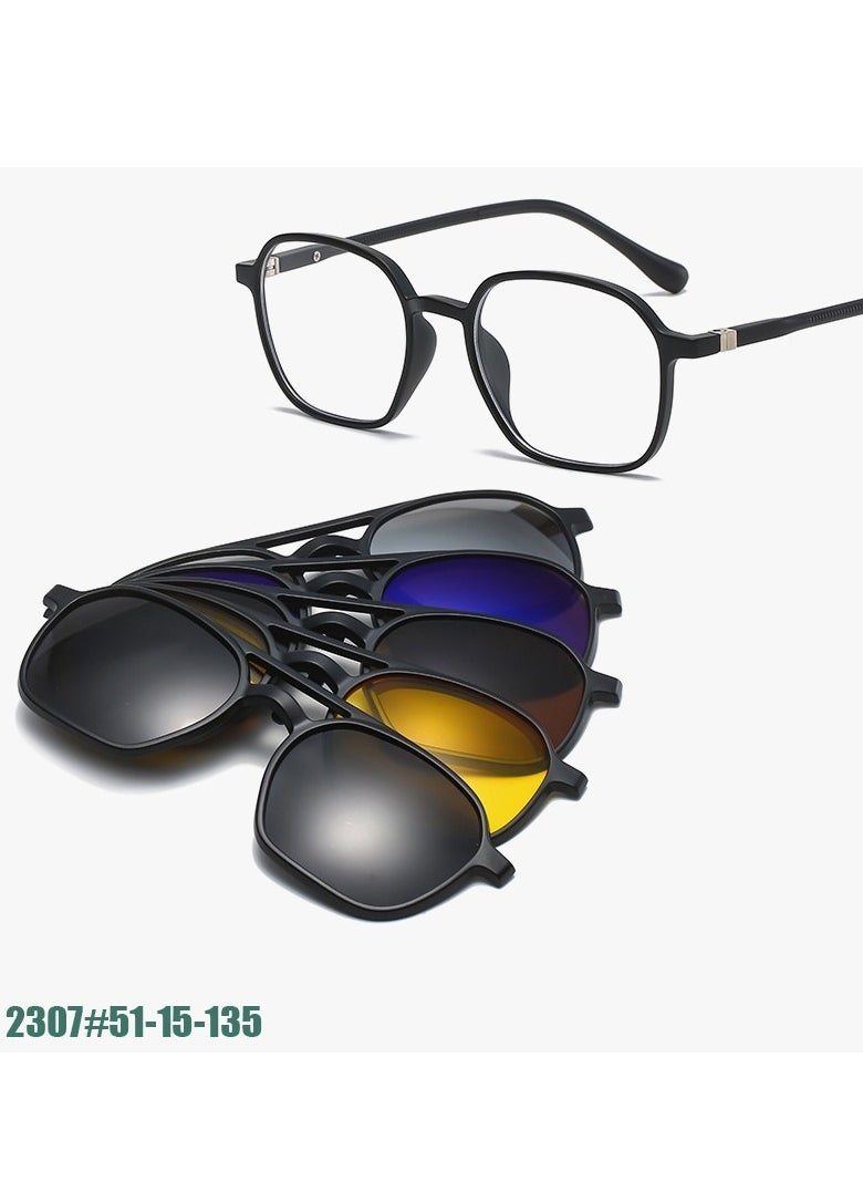 Generic - Polarized Sunglasses Men's Magnetic Set Mirror Sunscreen Fashion Sunglasses Women's High-End Sense Double Bridge Glasses Frame UV Protection 1 Frame Glasses + 5 Clip Lenses - Image 1