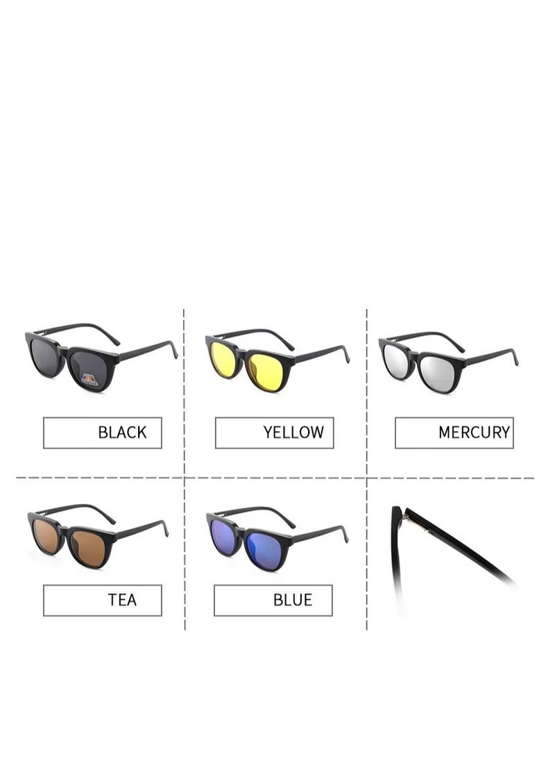 Generic - Polarized Sunglasses Men's Magnetic Set Mirror Sunscreen Fashion Sunglasses Women's High-End Sense Double Bridge Glasses Frame UV Protection 1 Frame Glasses + 5 Clip Lenses - Image 1