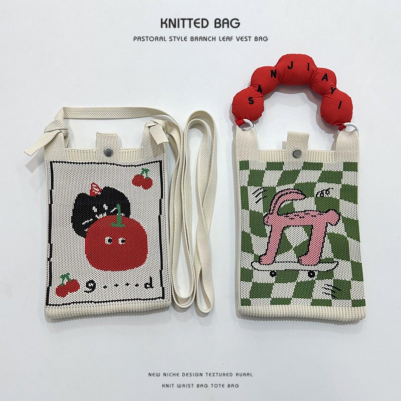 New Cartoon Puppy Knitted Mini Mobile Phone Bag All-Match Commuter Small Portable Student Coin Purse Crossbody Bag For Women - Image 4
