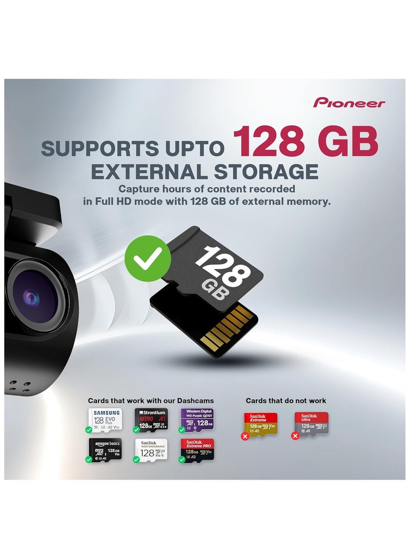 Pioneer Car Dash Camera VREC-H120SC, Super Compact Design, App Support 1296p Resolution, Wide Field of View, Wi-Fi G-sensor, Emergency Recording, microSD Card support Upto 128GB - Image 4