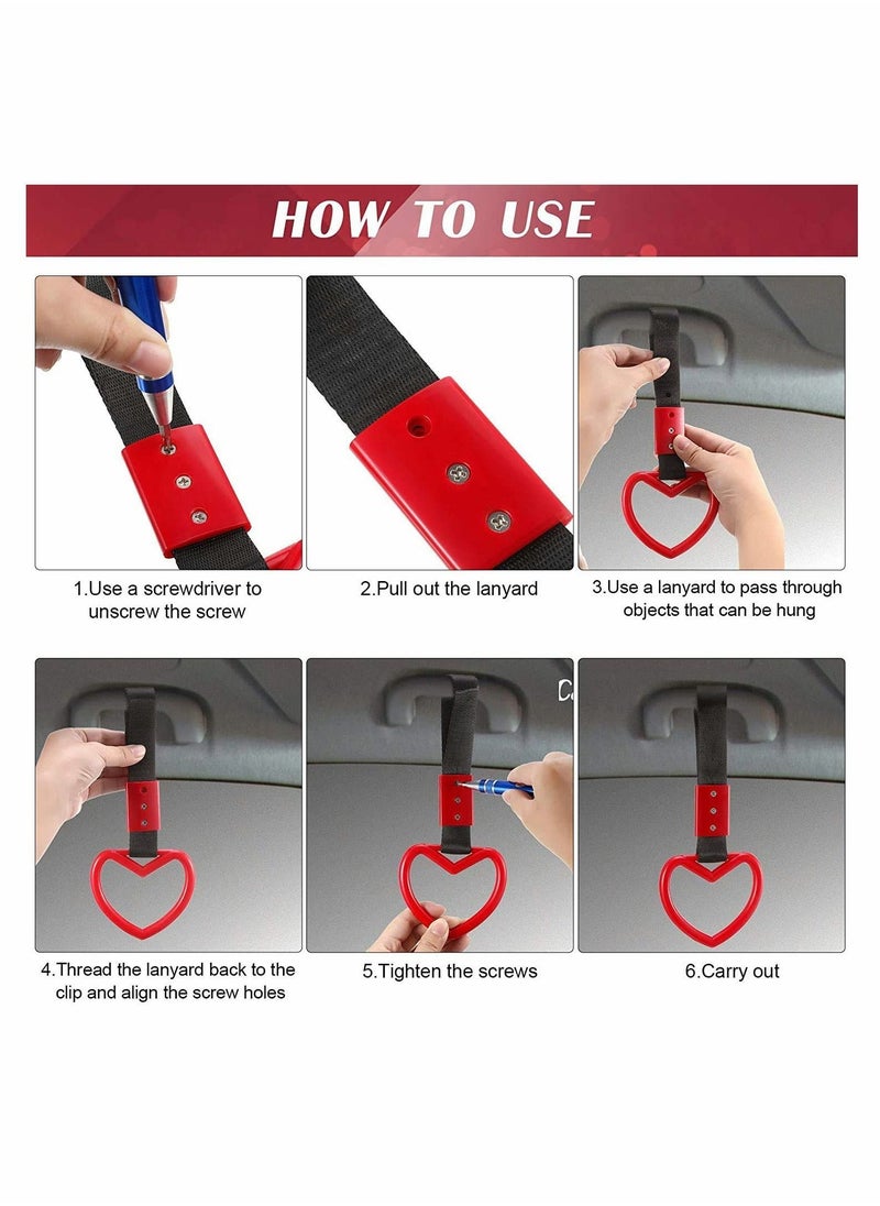 Y&D Japanese Heart-Shaped Hand Strap for Car Interior Exterior Decoration, Red, Pink - 4 Pieces  - Image 4