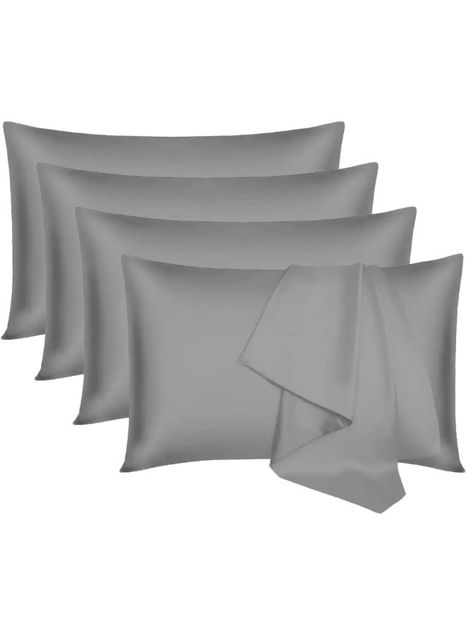 Hotel Linen Klub PACK of 4 Standard Pillowcases-  Luxurious 100% Cotton 250TC Sateen with Elegant Solid Design, Size: 50 x 75 cm, Silken Silver for a Touch of Sophistication in Your Bedroom