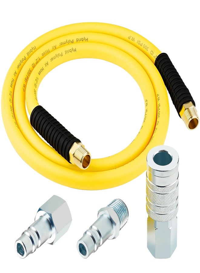 HOOTSUM 1/2 Inch x 6ft. Hybrid Air Hose with 1/2 in. MNPT Ends and Bend Restrictors, 3PCS 1/2” Air Coupler and Plug Kit, Air Compressor Hose Fittings and Accessories - Image 1