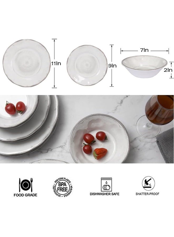 Gofunfun Melamine Dishes Dinnerware Sets  12pcs Melamine Dinner Plates Salad Plates and Bowls for Everyday Use White - Image 4
