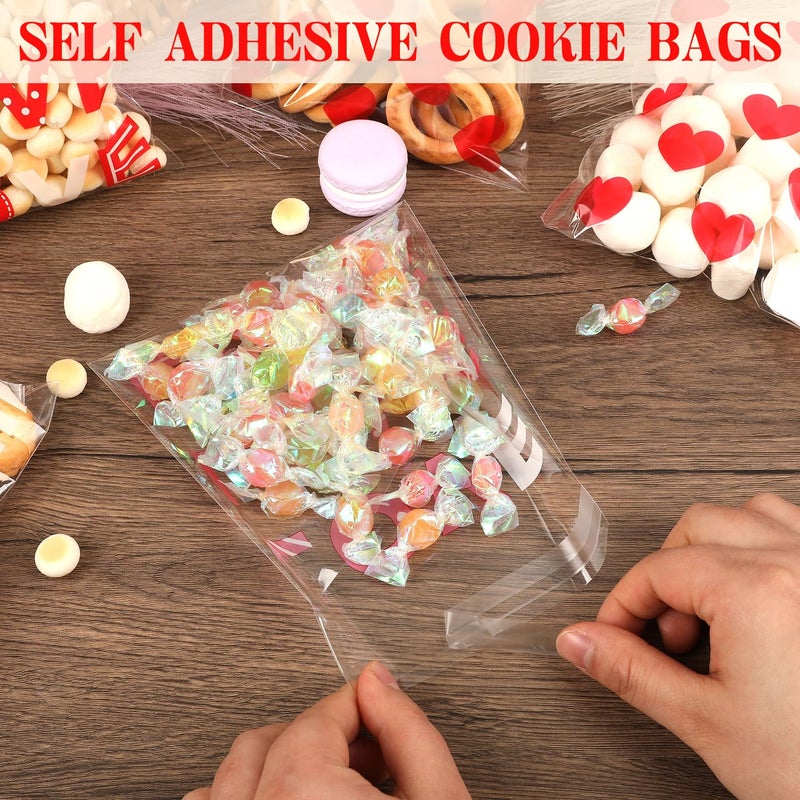 CUDICY 200pcs Cellophane Bags 5.5x5.5 Self Sealing Cookie Bags for Packaging White Cellophane Treat Bag for Gift Giving Packaging Valentines Birthday Party Favor Candy Goodie Homemade Bakery (Valentine) - Image 2