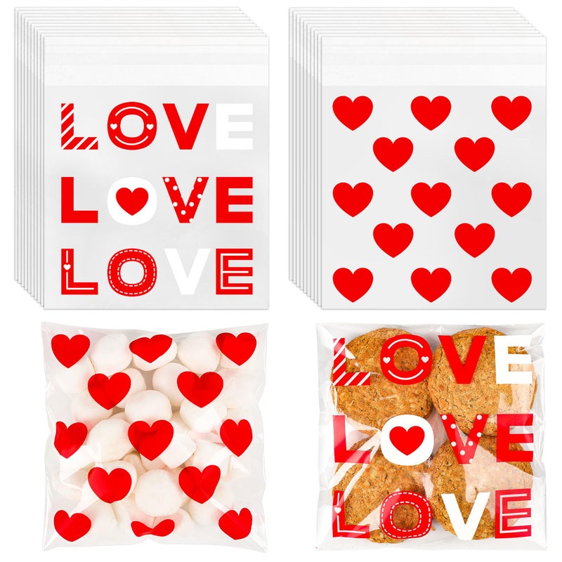 CUDICY 200pcs Cellophane Bags 5.5x5.5 Self Sealing Cookie Bags for Packaging White Cellophane Treat Bag for Gift Giving Packaging Valentines Birthday Party Favor Candy Goodie Homemade Bakery (Valentine) - Image 1