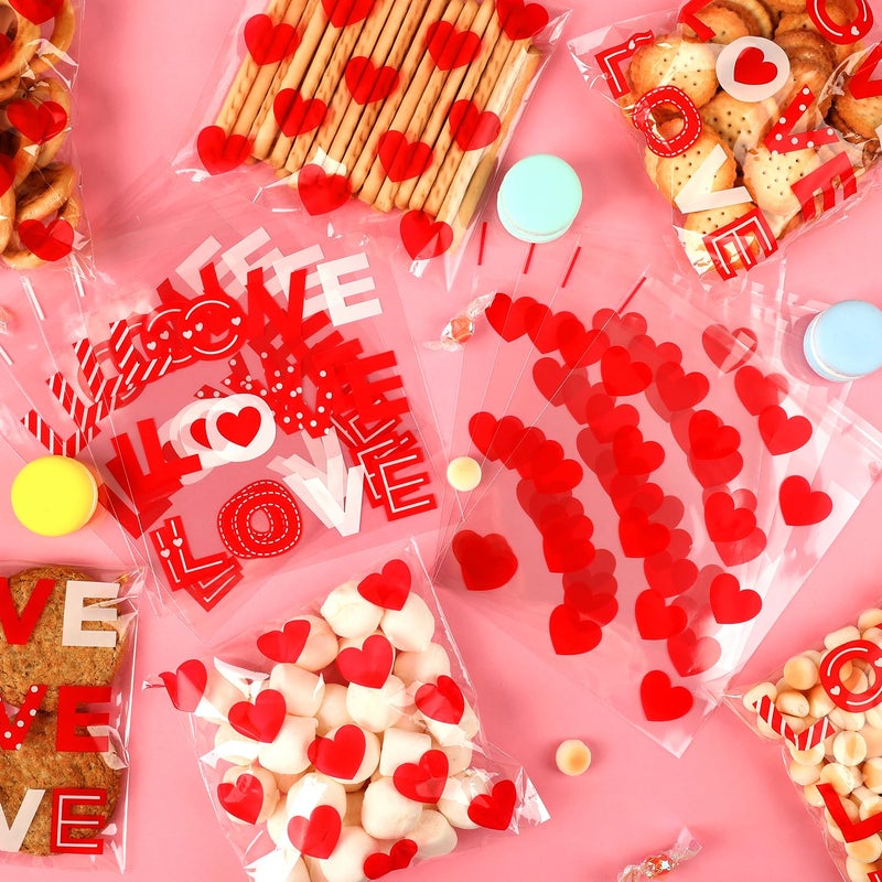 CUDICY 200pcs Cellophane Bags 5.5x5.5 Self Sealing Cookie Bags for Packaging White Cellophane Treat Bag for Gift Giving Packaging Valentines Birthday Party Favor Candy Goodie Homemade Bakery (Valentine) - Image 5
