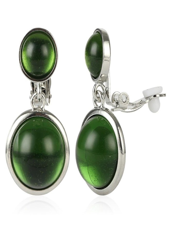 YINLI Elegant Crystal Clip on Dangle Drop Earrings Non Pierced Women Fashion Earring Jewelry (Green) - Image 1