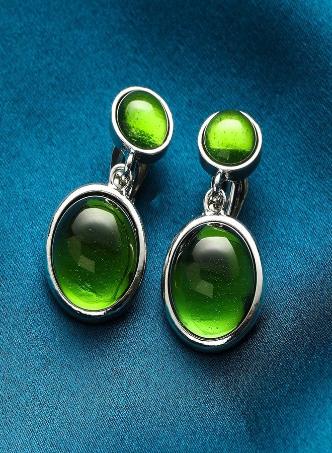 YINLI Elegant Crystal Clip on Dangle Drop Earrings Non Pierced Women Fashion Earring Jewelry (Green) - Image 2