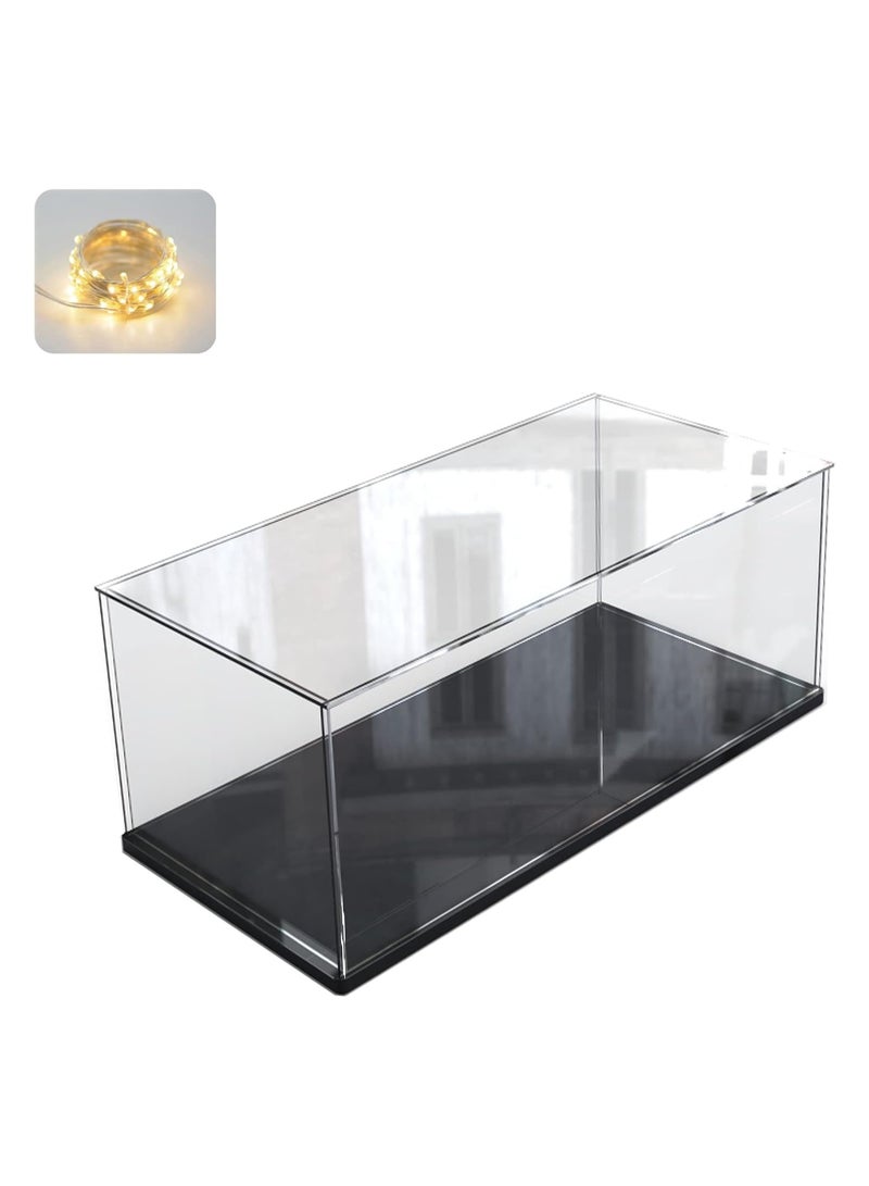 TPGP Clear Acrylic Display Case for Collectibles | Assemble Transparent Acrylic Box | Dustproof Protection Showcase with Black Wood-Plastic Base and Lamp Beads | Inside Dimensions: 7.9 x 3.9 x 3.9 inches - Image 1