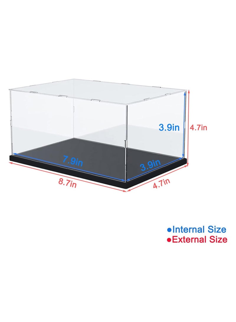 TPGP Clear Acrylic Display Case for Collectibles | Assemble Transparent Acrylic Box | Dustproof Protection Showcase with Black Wood-Plastic Base and Lamp Beads | Inside Dimensions: 7.9 x 3.9 x 3.9 inches - Image 2