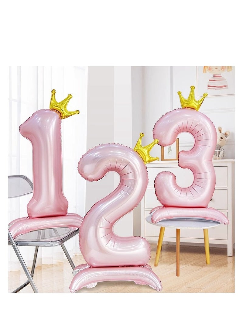 Large Pink No. 1 Balloon With Crown And Base Birthday Decoration Scene Arrangement - Image 3