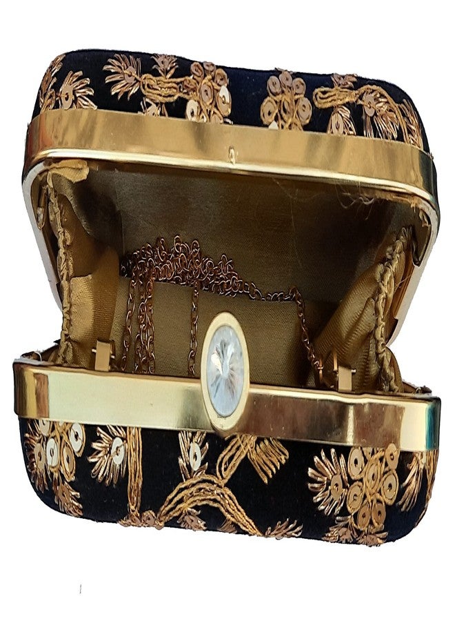 Surva Cart Velvet Fabric Hand Embroidery Women's Clutch With Sling Chain| Black | SBP-28_New - Image 4