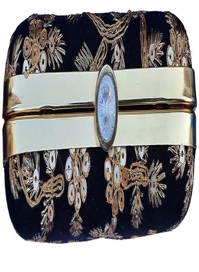 Surva Cart Velvet Fabric Hand Embroidery Women's Clutch With Sling Chain| Black | SBP-28_New - Image 3