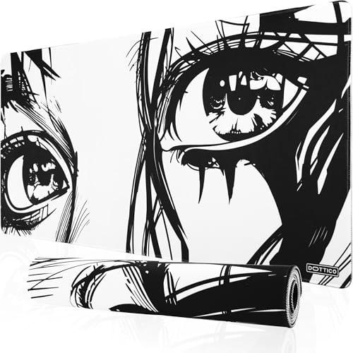 DOTTICO XXL Anime Eyes Gaming Mouse Pad - Manga Girl Black & White Desk Mat for Keyboard and Mouse - Non-Slip, Water-Resistant, Stitched Edges - 35.4x15.7 in (XX-Large) - Image 1