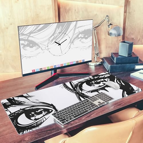 DOTTICO XXL Anime Eyes Gaming Mouse Pad - Manga Girl Black & White Desk Mat for Keyboard and Mouse - Non-Slip, Water-Resistant, Stitched Edges - 35.4x15.7 in (XX-Large) - Image 5