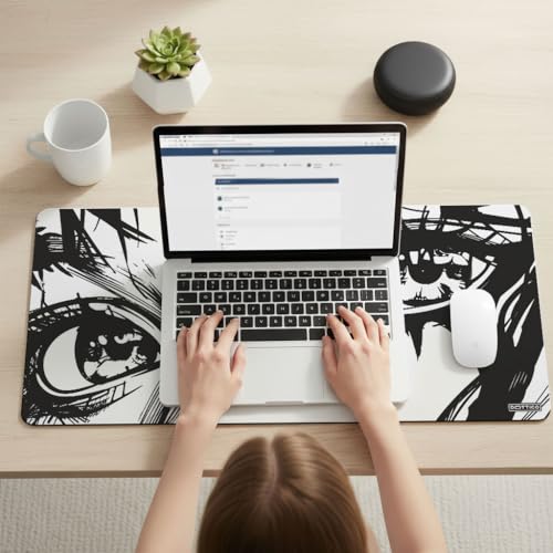 DOTTICO XXL Anime Eyes Gaming Mouse Pad - Manga Girl Black & White Desk Mat for Keyboard and Mouse - Non-Slip, Water-Resistant, Stitched Edges - 35.4x15.7 in (XX-Large) - Image 4