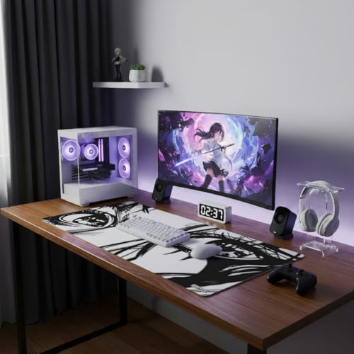 DOTTICO XXL Anime Eyes Gaming Mouse Pad - Manga Girl Black & White Desk Mat for Keyboard and Mouse - Non-Slip, Water-Resistant, Stitched Edges - 35.4x15.7 in (XX-Large) - Image 2