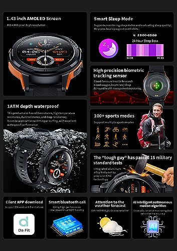 Gravity C25 143 AMOLED Smartwatch with AlwaysOn Display Bluetooth Call AI Voice 100 Sports Modes Heart Rate Sleep Monitor 1 ATM Waterproof Fitness Tracker for iOS Android Orange - Image 3