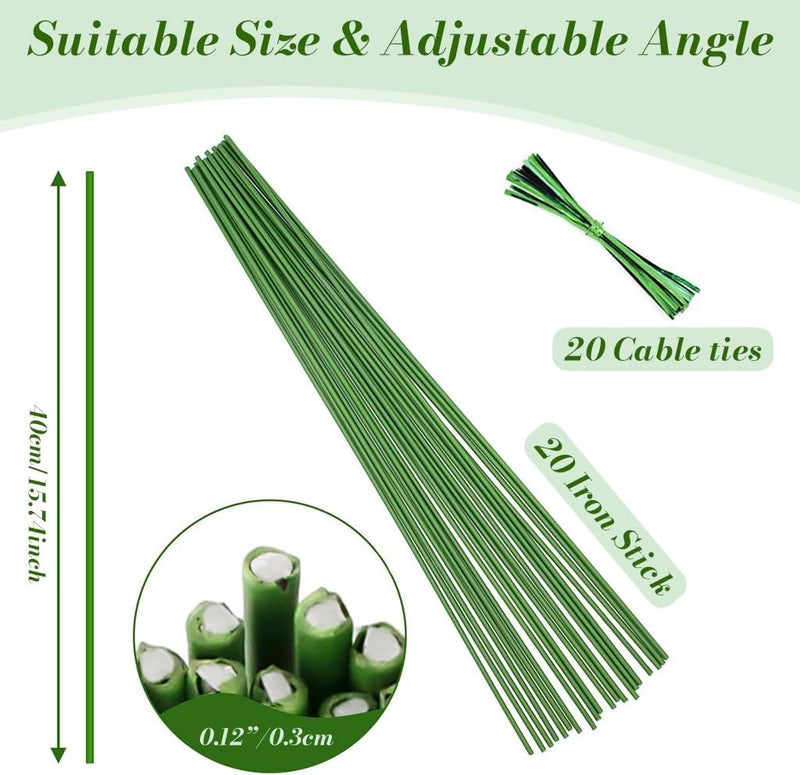 HASTHIP ® 20Pcs Flexible Plant Support Stakes 16 Inch Bendable Metal Training Wires with Twist Ties, Adjustable Plant Climbing Rods for Indoor Outdoor Garden Flowers Tomatoes Vines - Image 3