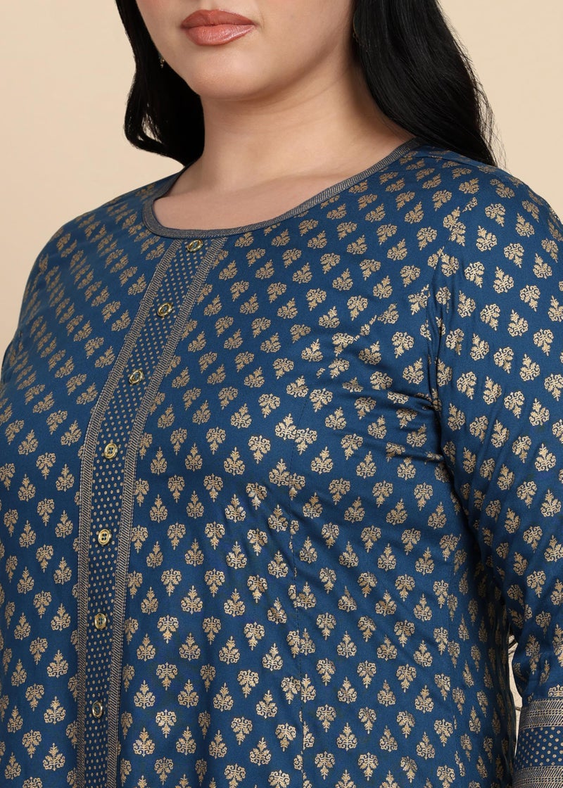 Yash Gallery Women's Plus Size Rayon Buta Printed A-Line Kurta for Women (Teal, 3XL) - Image 5