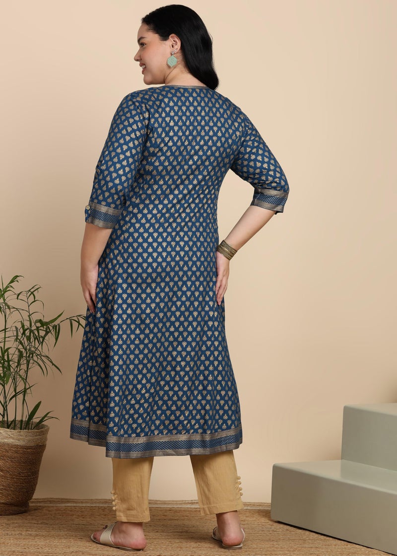 Yash Gallery Women's Plus Size Rayon Buta Printed A-Line Kurta for Women (Teal, 3XL) - Image 4