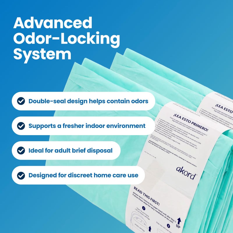 AKORD Janibell Akord 330 Adult Diaper Pail Refill Liners, 2 Count â€“ Fits Akord Diaper Pail, Odor Locking, Easy Cut & Tie, Hands-Free Disposal, Continuous Liner â€“ Each Liner Holds Up to 560 Adult Briefs - Image 2