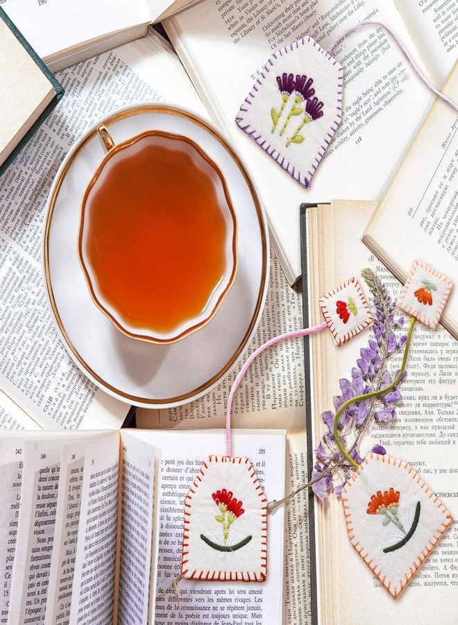 Skyygemm 6 Pcs Retro Tea Bag Bookmarks for Women Tea Party Favors Cute Hand Embroidered Bookmarks Gift for Holiday Book Reading Lovers Mom - Image 4