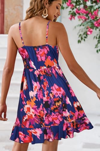 ULTRANICE Womens Summer Dress 2025 Casual Sundresses Spring Fashion Trendy Sun Dress Floral Flowy Wrap Beach Vacation Outfits V Neck Spaghetti Strap Dresses(Blue Rose Purple Floral,M) - Image 4