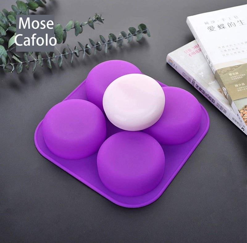 Mose Cafolo 2 Pcs Glossy Silicone Molds 4 Cavity Round Shaped Mold for Soap Making Supplies DIY Bath Bombs Shower Steamer Lotion Bars… - Image 3