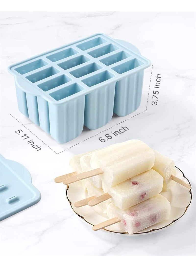 SOLARAE Popsicles Molds, 12 Pieces Silicone Ice Cream Molds Easy-Release BPA-free PopsicleMaker Molds Ice Pop Molds Homemade Popsicle Ice Pop Maker with 50PCS Sticks+Cleaning Brush (Blue) - Image 5