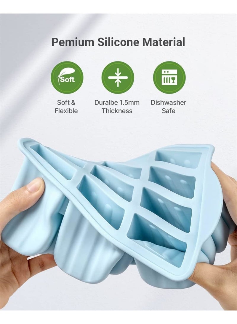 SOLARAE Popsicles Molds, 12 Pieces Silicone Ice Cream Molds Easy-Release BPA-free PopsicleMaker Molds Ice Pop Molds Homemade Popsicle Ice Pop Maker with 50PCS Sticks+Cleaning Brush (Blue) - Image 3