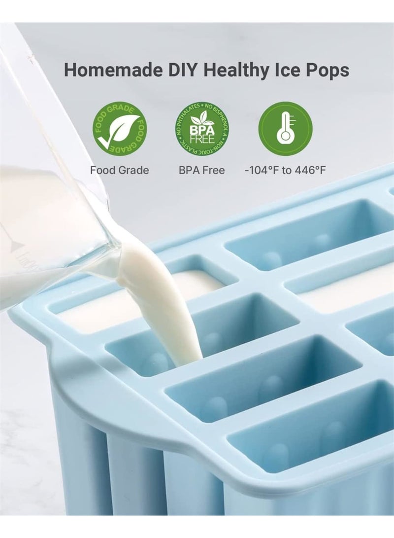 SOLARAE Popsicles Molds, 12 Pieces Silicone Ice Cream Molds Easy-Release BPA-free PopsicleMaker Molds Ice Pop Molds Homemade Popsicle Ice Pop Maker with 50PCS Sticks+Cleaning Brush (Blue) - Image 2