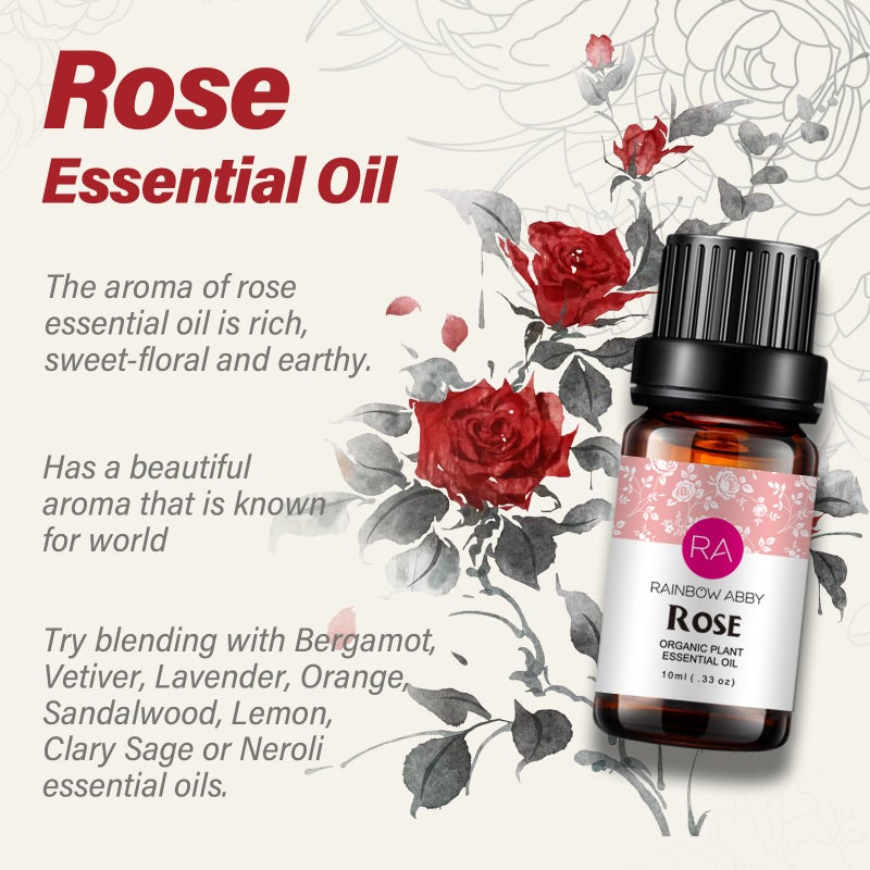 Rainbow Abby Rose Essential Oil Pure Organic Rose Oil for Diffuser, Perfume, Massage, Aroma, Bath - 10ML - Image 3