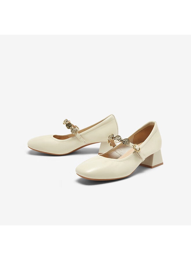Basto Spring Mall-matching Retro Commuter Mary Jane Shoes, Chunky Heel Women's Pumps A1622aq5, Beige, Size 36 - Image 5