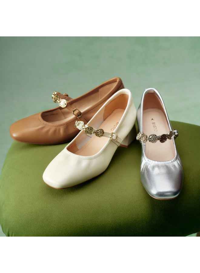 Basto Spring Mall-matching Retro Commuter Mary Jane Shoes, Chunky Heel Women's Pumps A1622aq5, Beige, Size 36 - Image 3