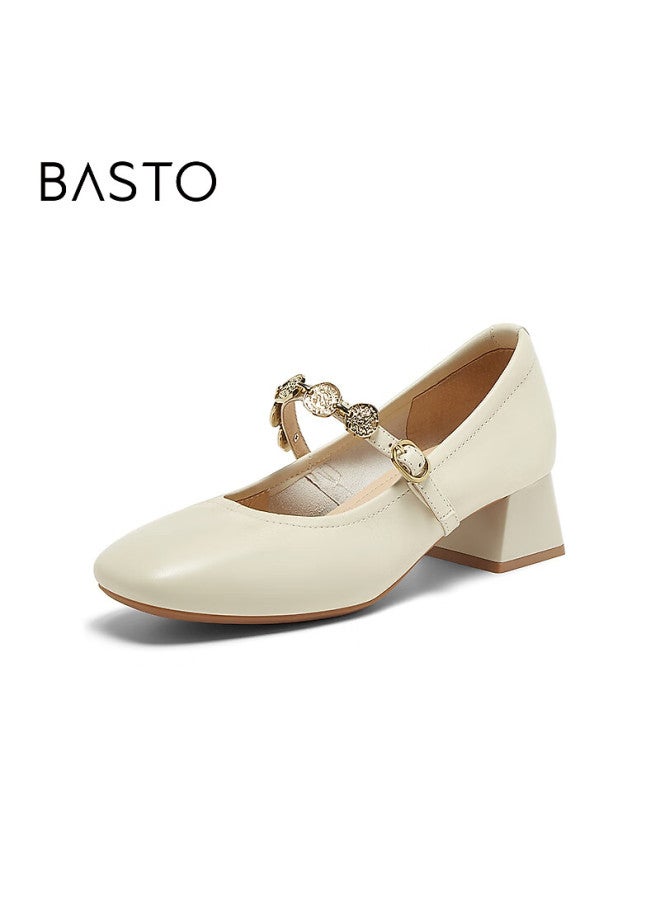 Basto Spring Mall-matching Retro Commuter Mary Jane Shoes, Chunky Heel Women's Pumps A1622aq5, Beige, Size 36 - Image 4