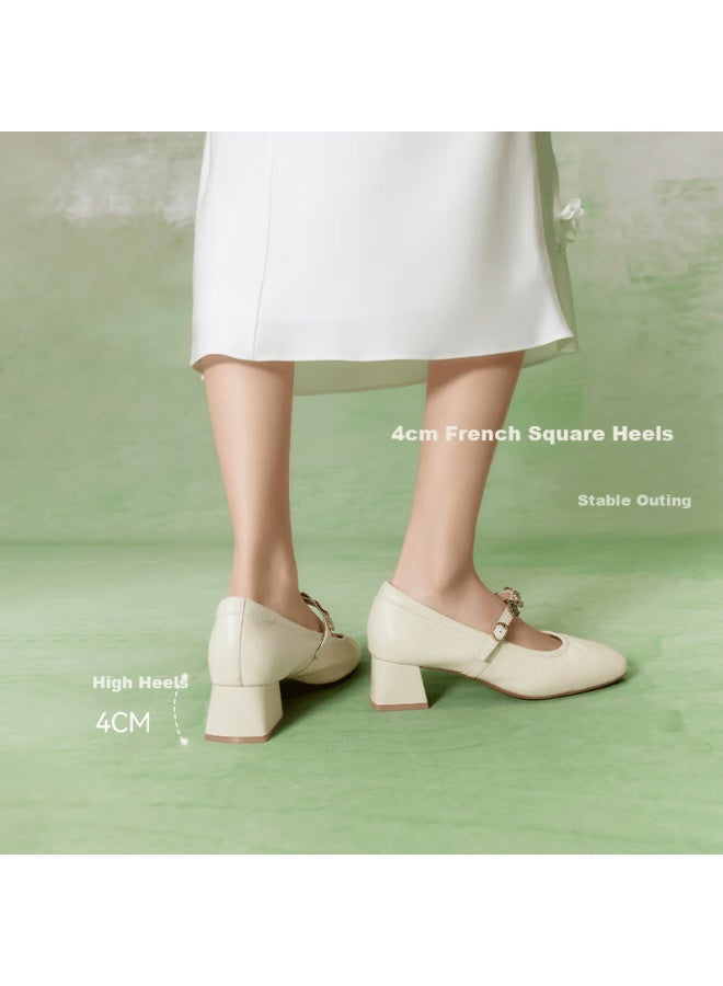 Basto Spring Mall-matching Retro Commuter Mary Jane Shoes, Chunky Heel Women's Pumps A1622aq5, Beige, Size 36 - Image 2