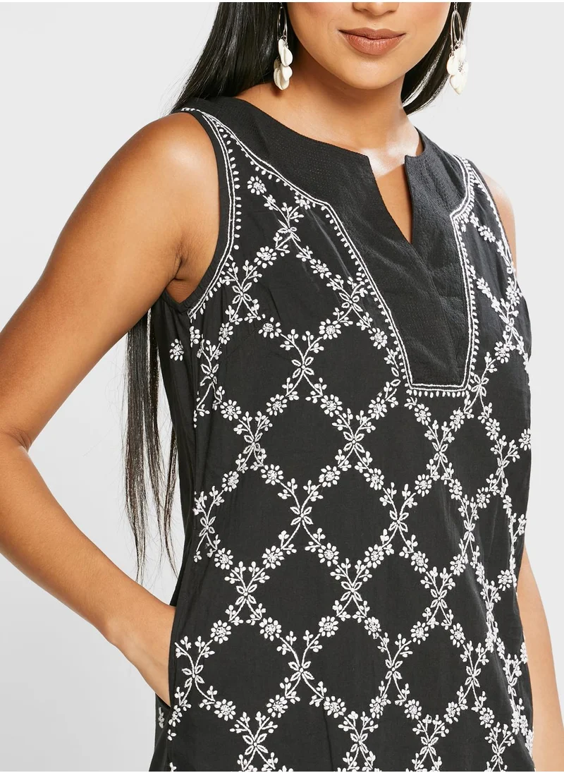 Fabindia Notch Neck Embroidered Dress