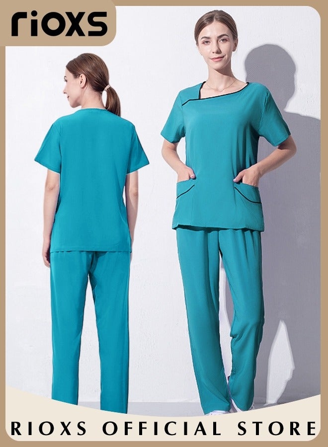 RIOXS Unisex Medical Uniform Scrubs Women And Men Scrubs Set Medical Scrubs Short Sleeve Top And Pants - Image 1