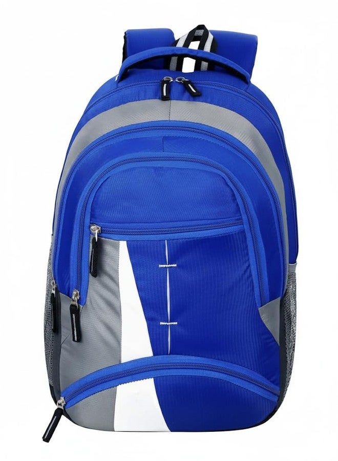 Multi-Compartment Laptop Backpack, Teal and Grey, Water-Resistant, Mesh Side Pockets (BLUE) - Image 1